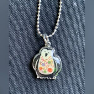 Penguin Pendant Necklace with Floral Design